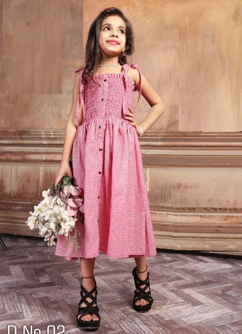 Pink Colour Western Wear Latest Designer Exclusive Fancy Off shoulder frock Westen Style South Cotton Kids Wear Collcetion Hubby 02